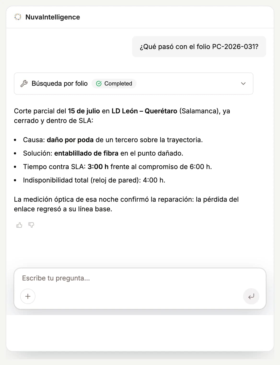 Agente de NuvaIntelligence reconstruyendo la cronología completa de un folio